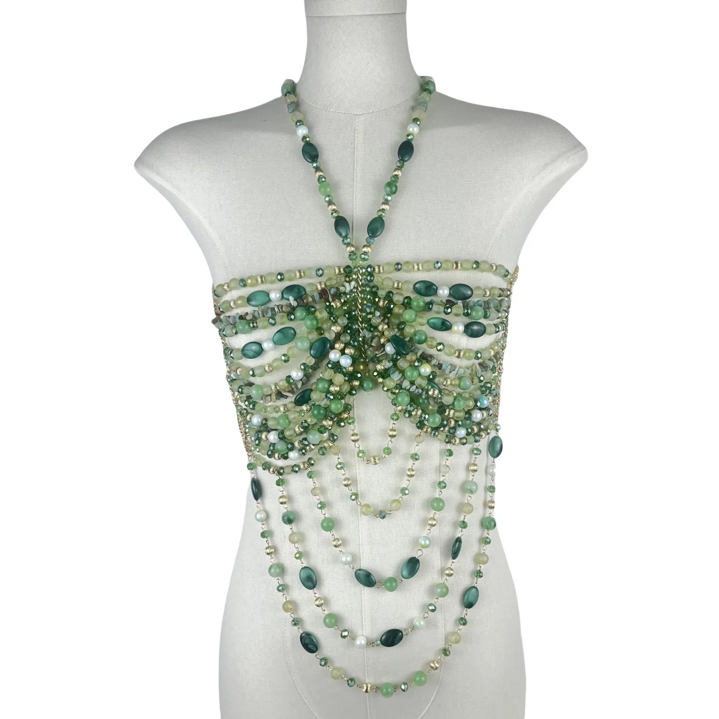 2025 New Women's Necklace Beaded Vest Hollow Out Top Jewelry Exaggerated Pearls Neck Bra Fashion Bra Women's Club Carnival