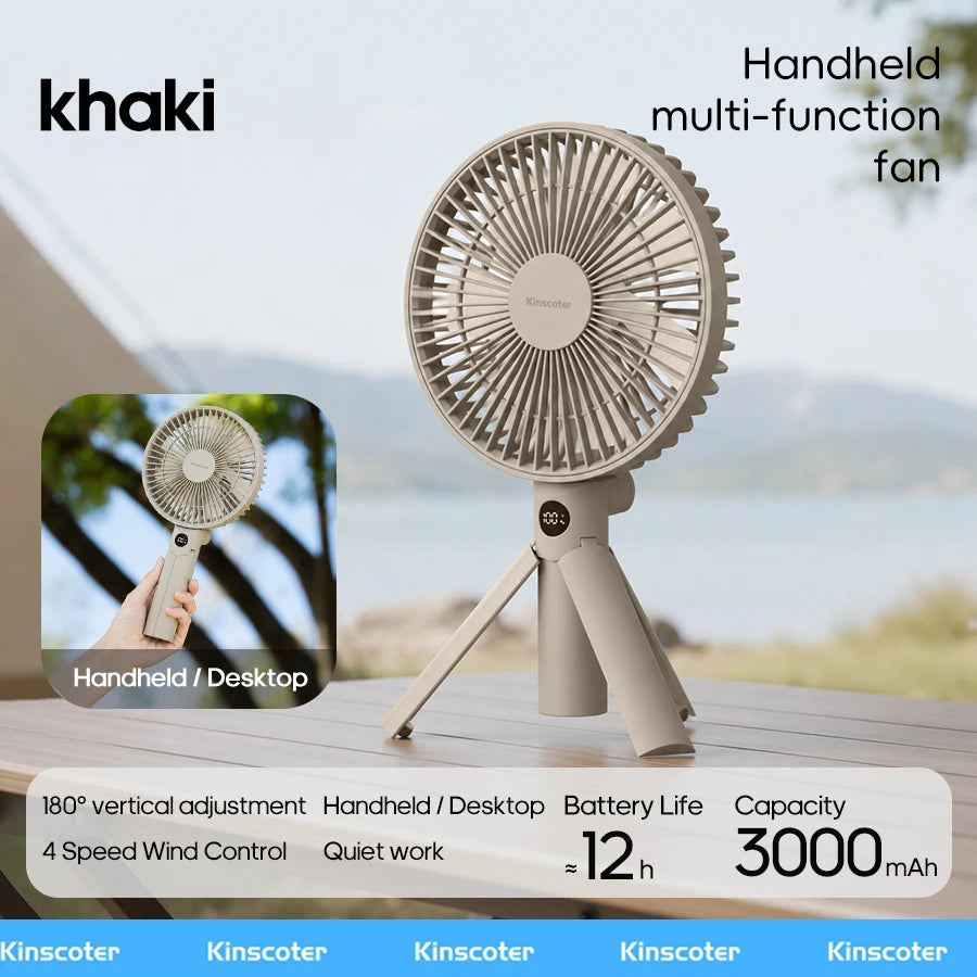 New Portable Folding Handheld Fan 3000mAh Desktop Rechargeable Fan Angle Adjustable for Home Outdoor Travel Camping