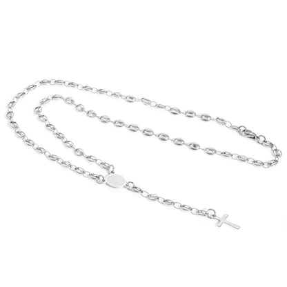 304 Stainless Steel Religious Pig Nose Chain Prayer Beads Rosary Necklace Cross Virgin Mary For Men Women 50cm(19 5/8") long