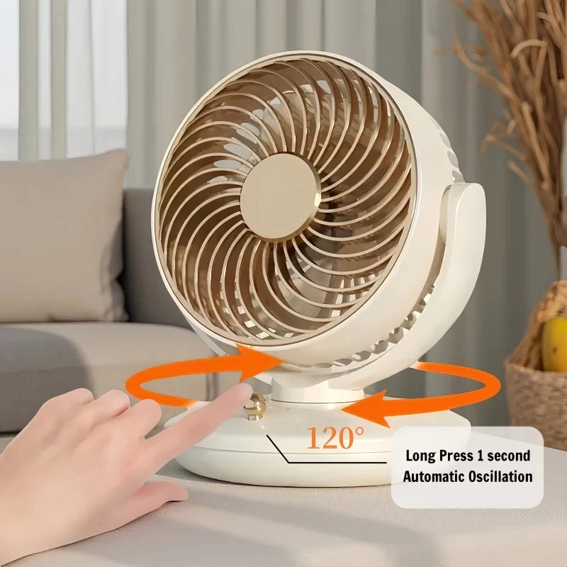 Portable Oscillating Mini Fan, USB Rechargeable Desk Fan with Long Battery Life, Personal Small Fan for Dorm, Car & Indoor Use