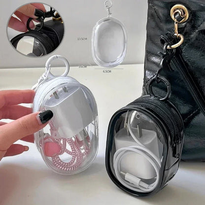 New Round Black PVC Transparent Storage Bag Jewelry Organizer Portable Keychain Data Cable Earphone Coin Charger Storage Pouches