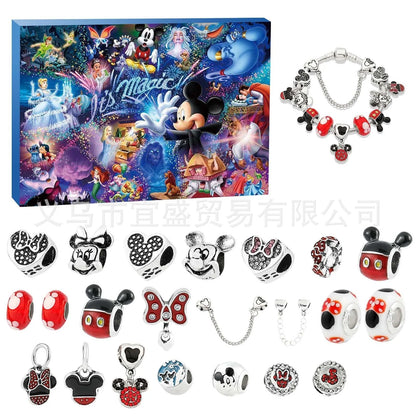 Disney Stitch Mickey Mouse Adventskalender-Armbänder, 24 Tage Countdown, DIY-Schmuckherstellung, süßes Weihnachtsgeschenk
