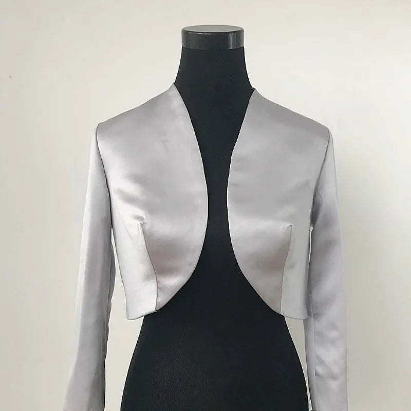 Satin Long Sleeves Mother Bridal Wraps Boleros Champagne Wedding Jackets Bride No Crystal On Sleeves Bridal Accessories Z1428