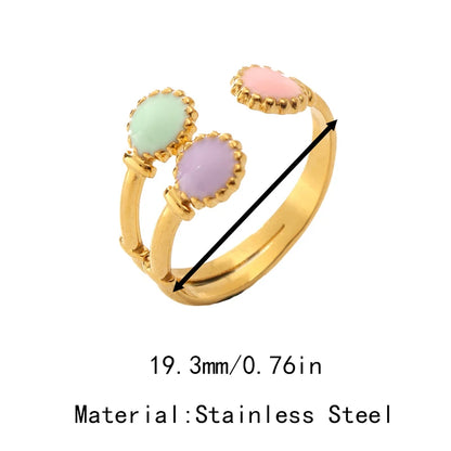 Boho Enamel Geometric Leaf Sunflower Open Rings Gold Plated Stainless Steel Rings For Women Aesthetic Couple Party Jewelry Gifts