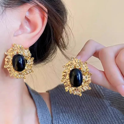 3.5 Cm Big Ball No Pierced Earclips Fashion Temperament Gold Plated Exaggerated Striped Round Clip Earrings for Women Party