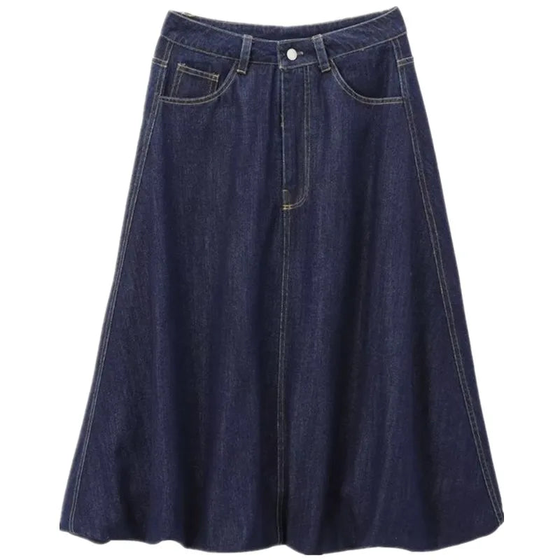 Women's Mid-Waist Cotton Denim Casual Skirt Autumn Winter New Arrival Balloon Sle  Midi Skirts Versatile Faionable