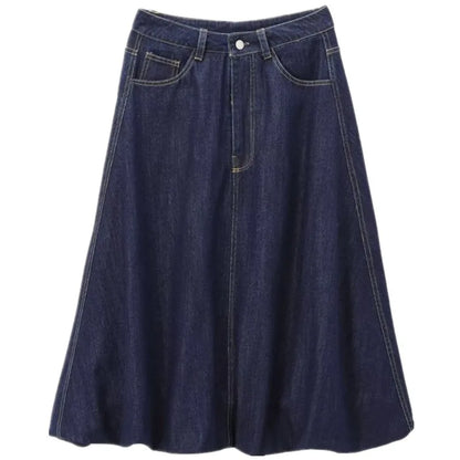 Women's Mid-Waist Cotton Denim Casual Skirt Autumn Winter New Arrival Balloon Sle  Midi Skirts Versatile Faionable