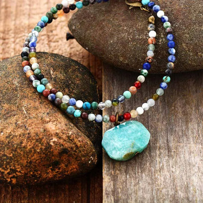 Natural Stone Pendant Necklace Geometric Amazonite Choker Necklace Jewelry Torques Necklace Gifts