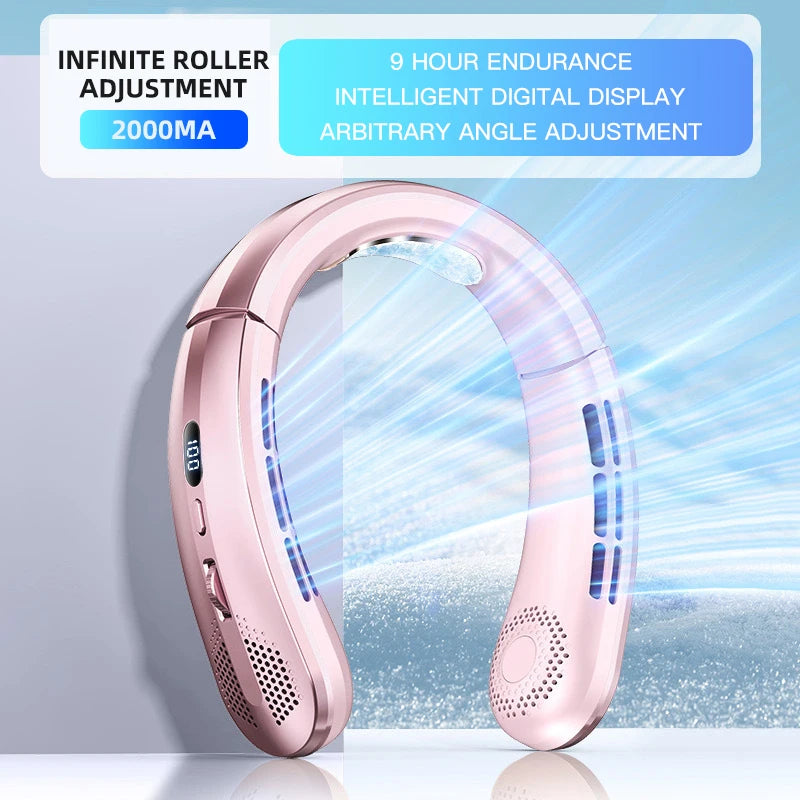 Lenovo Digital Display Neck Hanging Fan Portable 5 Speed Ultra Hanging Neck Fan USB Rechargeable Refrigeration Leafless Fan