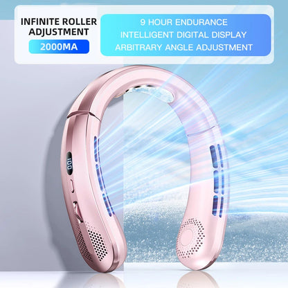 Lenovo Digital Display Neck Hanging Fan Portable 5 Speed Ultra Hanging Neck Fan USB Rechargeable Refrigeration Leafless Fan