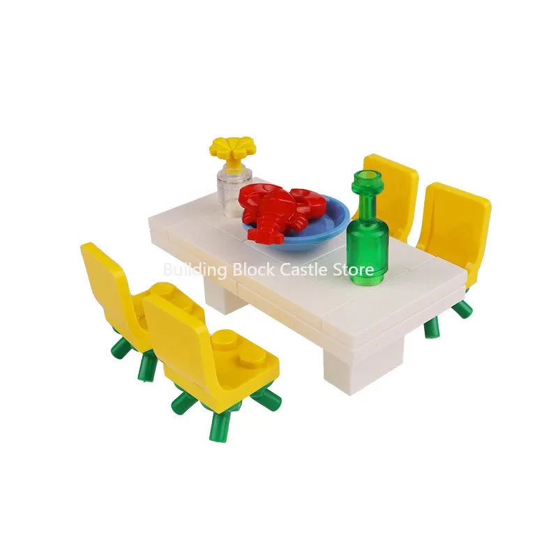 MOC Modern Home Sofa, TV Cabinet, Furniture, Refrigerator Small Particle Building Block Scene Construction Toy Model