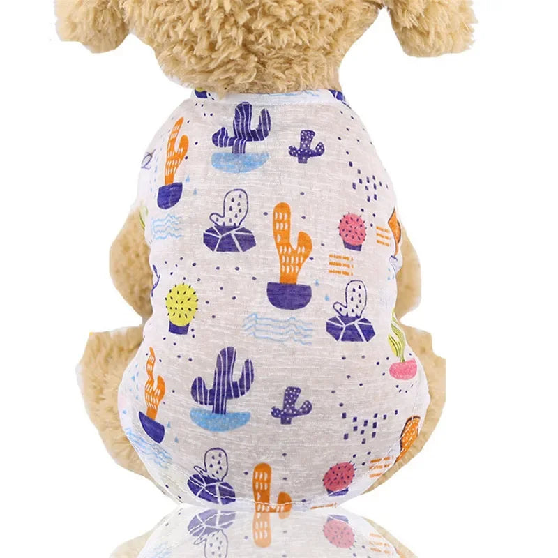 Cotton Pet Clothing Summer Sunscreen Vest Cool Breathable Dog Vest Cute Printed Puppy Dog T-shirt for Small and Medium Dogs Cats