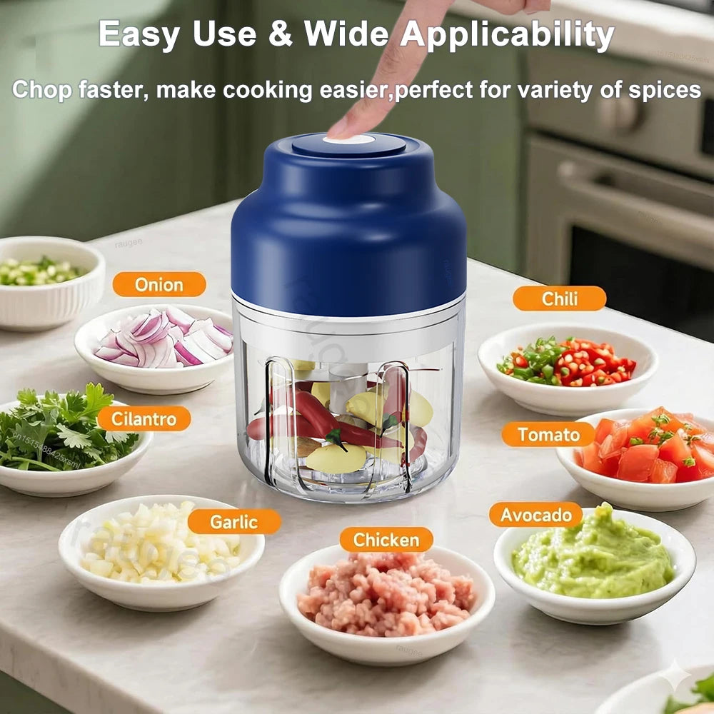 Electric Food Chopper 320ml Electric Garlic Chopper USB Rechargeable Meat Grinder Garlic Press Portable Blender
