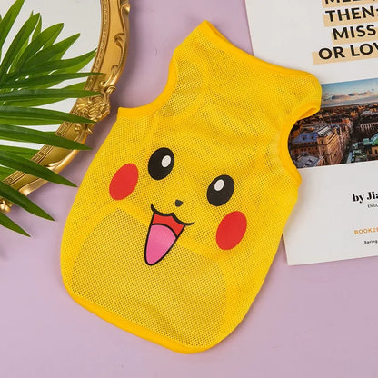Fashion Summer Mesh Dog Cat Clothes Breathable Thin Puppy Kitten Vest Cute Cartoon Print Pet Clothing for Small Medium Dogs