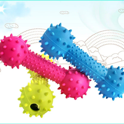 Pet Dog Toys Rubber Resistance To Bite Sound Barbells Barbed Dumbbells Puppy Teeth Cleaning Chew Training Toys Pet Supplies