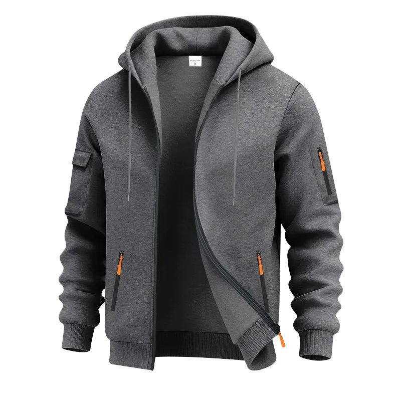 Autumn Winter New Men's Sweatshirt Jacket Loose Heavyweight Fleece Zipper Hooded Workwear Cardigan Casual Long Sleeve Sweatshirt