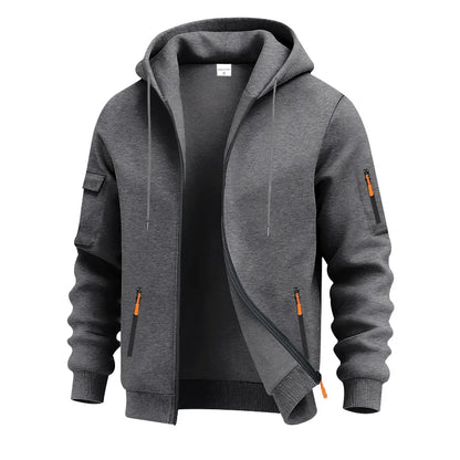 Autumn Winter New Men's Sweatshirt Jacket Loose Heavyweight Fleece Zipper Hooded Workwear Cardigan Casual Long Sleeve Sweatshirt