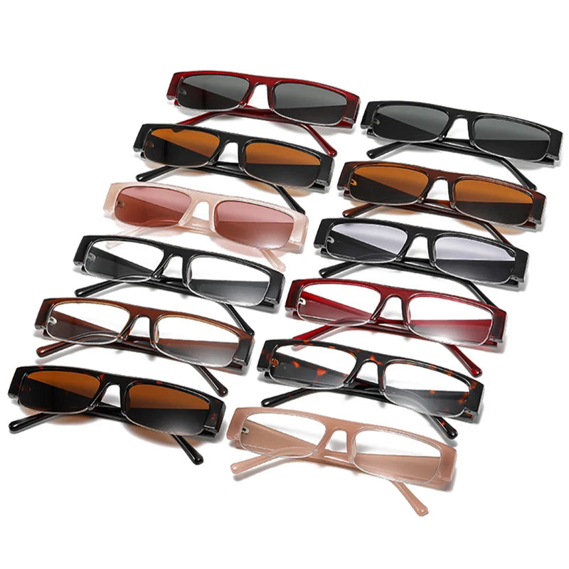 SO&EI New Small Rectangle Women Sunglasses Vintage Clear Lens Men Half Frame Eyewear Shades UV400