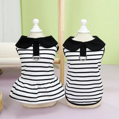 Pet T Shirt for Dogs Cats Puppy Summer Dress Dog Clothes Black White Dog Costume with Buckle 2 Set Chihuahua Bichon Clothing