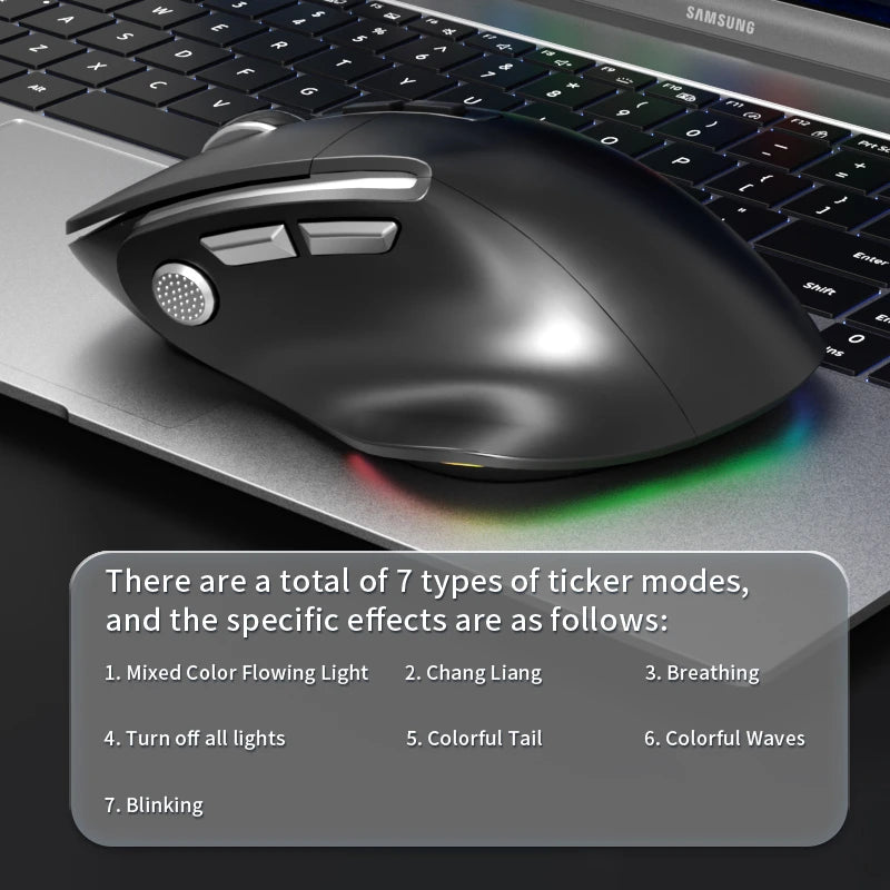 Lenovo 3 Mode Wireless Mouse Bluetooth 5.3+2.4G+Wired Ergonomic RGB Gaming Mouse with Macro Keys Rechargeable for Office Gaming