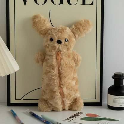Korea Style Puppy Pencil Case Soft Plush School Stationary Big Capacity Pen Bag For Student  Stationary