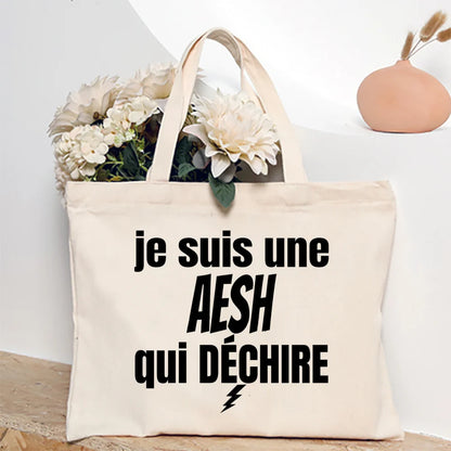 Merci Aesh French Printed Women Tote Bag Canvas Shopping Bags Female Shoudler Bag  Travel Handbag Graduate Thanks Gift for Aesh