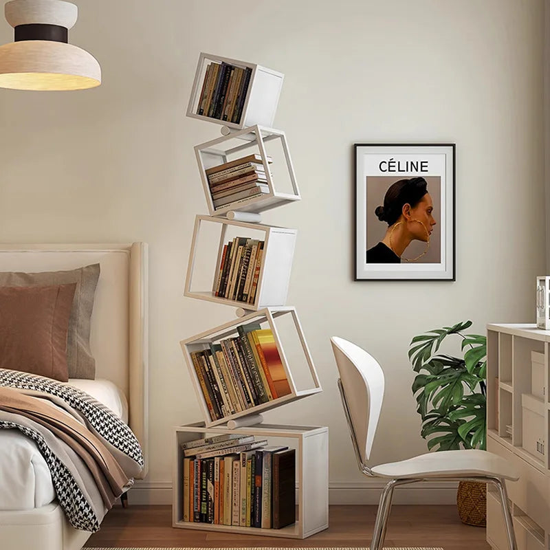 5 Layer Grid Bookshelf Modern Simple Foldable Storage Metal Living Study Room Decoration Corner Arrange Floor Standing Bookshelf
