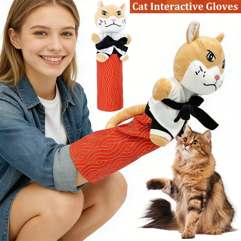 Karate Kitty Puppet Interactive Cat Wrestling Glove with Full Coverage Arm Protection Design Soft Kitten Toy Puppet Pet Supplies
