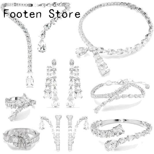 2025 New Trend Fine Wedding Jewelry Set Charming Luxury White Water Drop Crystal Fashion Women's Necklace Bracelet Earrings Ring