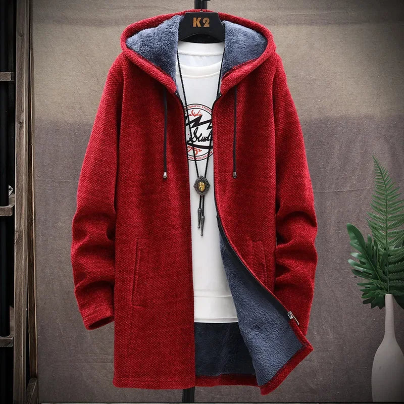 Fashionable Thickened Fleece Knitted Open Cardigan Men's Sweater Autumn Winter New Style Casual Outerwear Trendy Streetwear