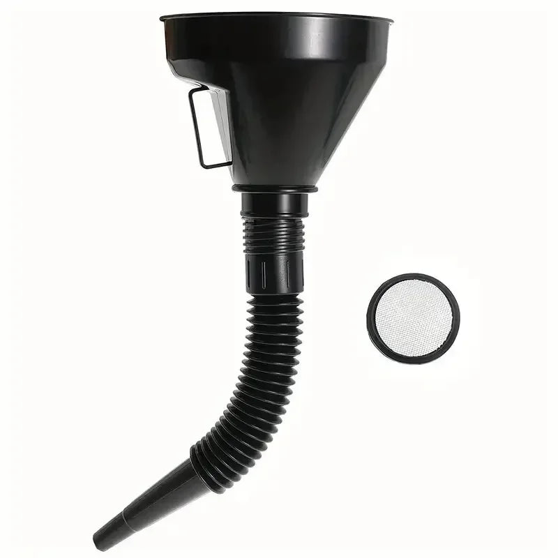 Refueling funnel with filter for automobiles, motorcycles, and transmissions. Oil and water funnel with filter