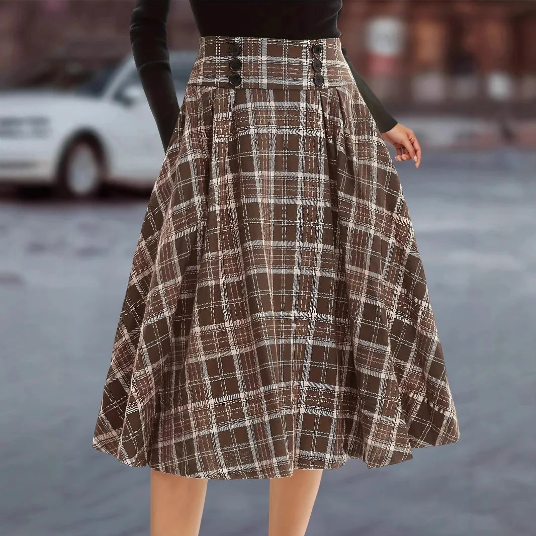 Plaid Women Maxi Skirt Vintage Summer High Waist A Line Victorian Long Skirt Steampunk Gothic Ruffled Hem Pleated Party Skirts