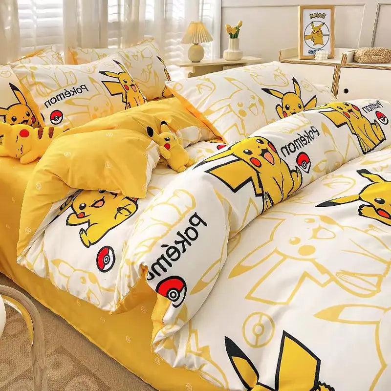 Pokemon Bedding Set Anime Pikachu 3D Duvet Cover Cute Polyester Bed Sheet Set Quilt Bedspread Set Children Comforter Bedding