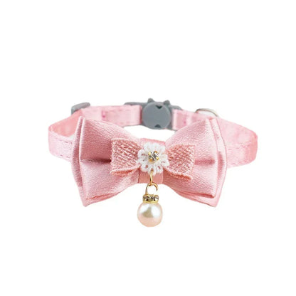 Pet Collar Pink Lace Bow Hanging Bead Cat Collar with Bell Pet Dog Kitten  Accessories Fof Small Dogs Pet Products