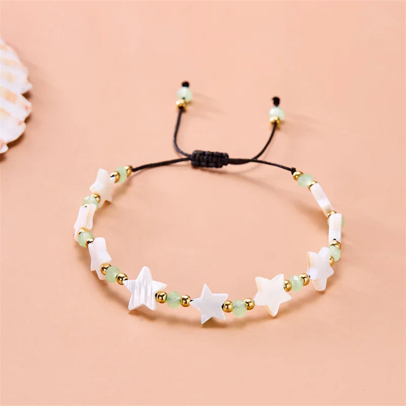 Fashion Cute Shell Heart-shaped Five-pointed Star Wax Rope Beaded Bracelet for Women Bohemia Sunmer Beach Jewelry Accessory Gift