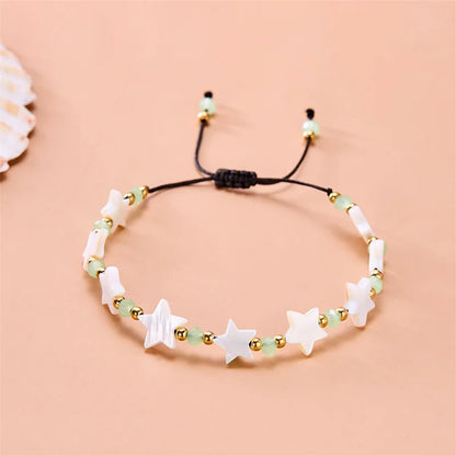 Fashion Cute Shell Heart-shaped Five-pointed Star Wax Rope Beaded Bracelet for Women Bohemia Sunmer Beach Jewelry Accessory Gift