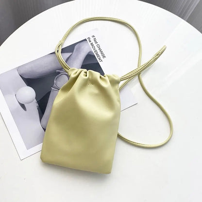 New Pu Leather Women Handbags Large Capacity Candy Color Crossbody Bags Solid Flap Mini Bucket Bag