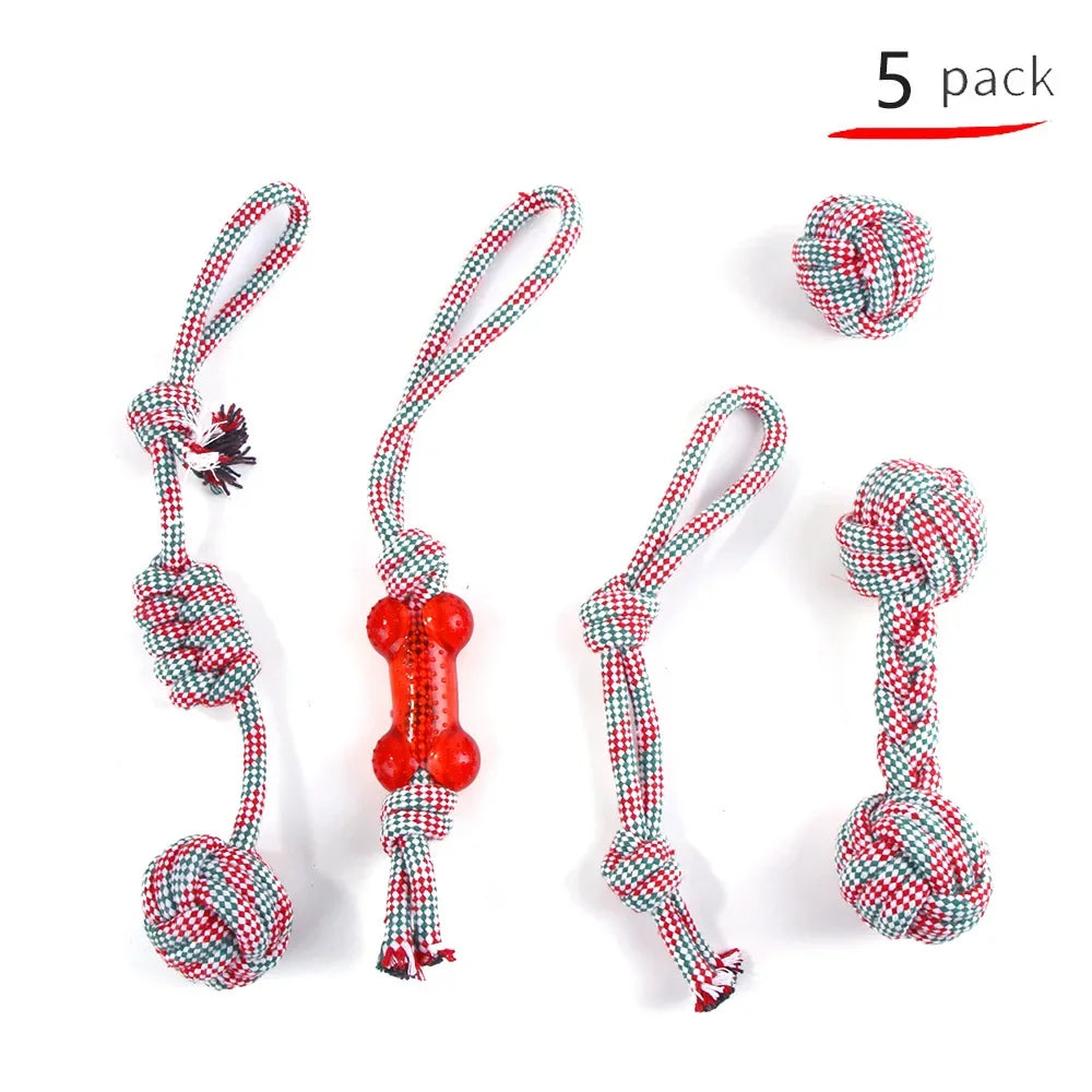 Pet Dog Chew Toys for Large Small Dogs Toy Interactive Cotton Rope Puppy Teething Toys Ball for Dogs Toothbrush Chew Toy Set