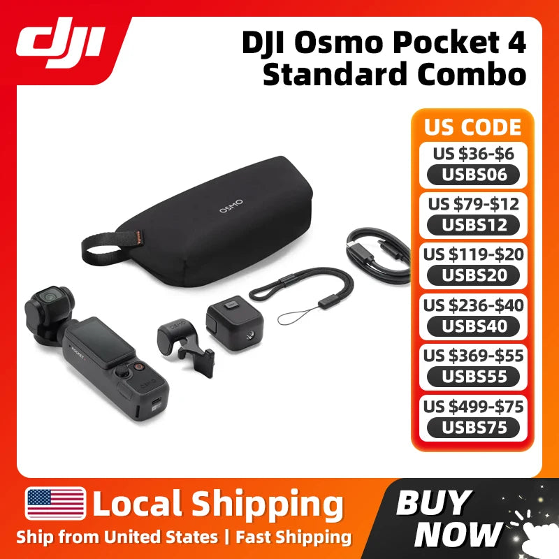 DJI Osmo Pocket 4 Standard Combo New 1″ CMOS Pocket Gimbal Camera 4K/240fps 2″ OLED Screen 107GB Built-in Storage