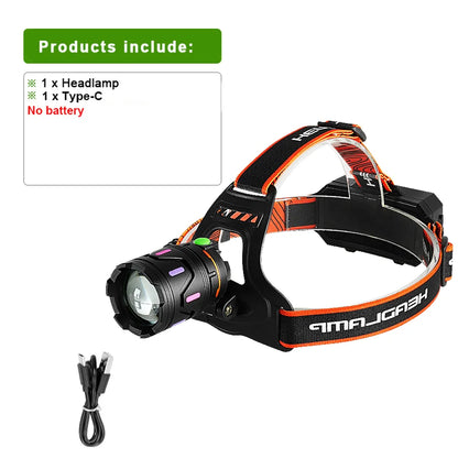 2025 Powerful LED Headlamp Rechargeable Telescopic Zoomable Headlight Outdoor Waterproof Work Head Lamp High Lumen Head Torch