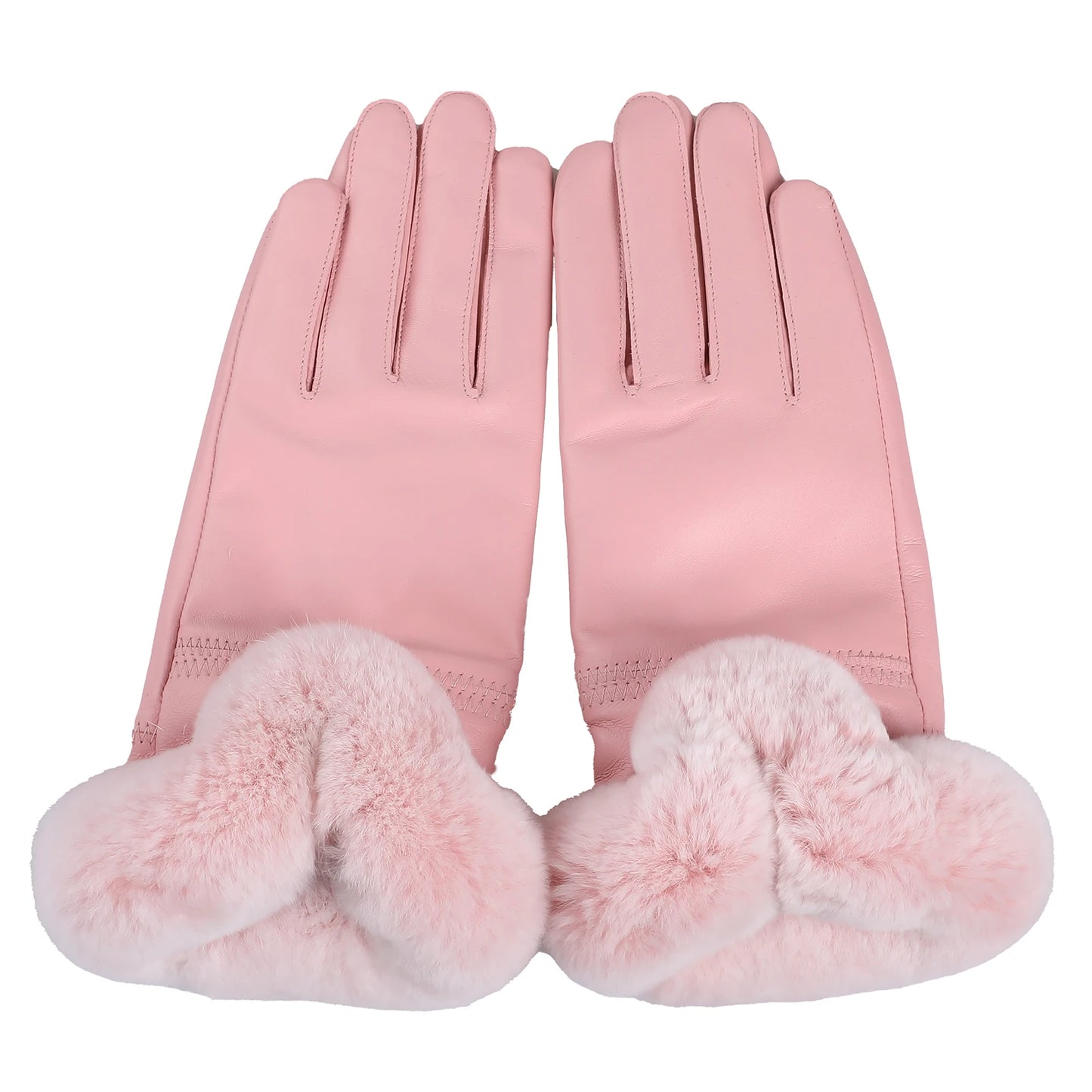 BOONJOVIA Elegant Women's Winter Warm Genuine Leather Gloves With Rex Rabbit Fur Trim Cuffs Velvet Lined