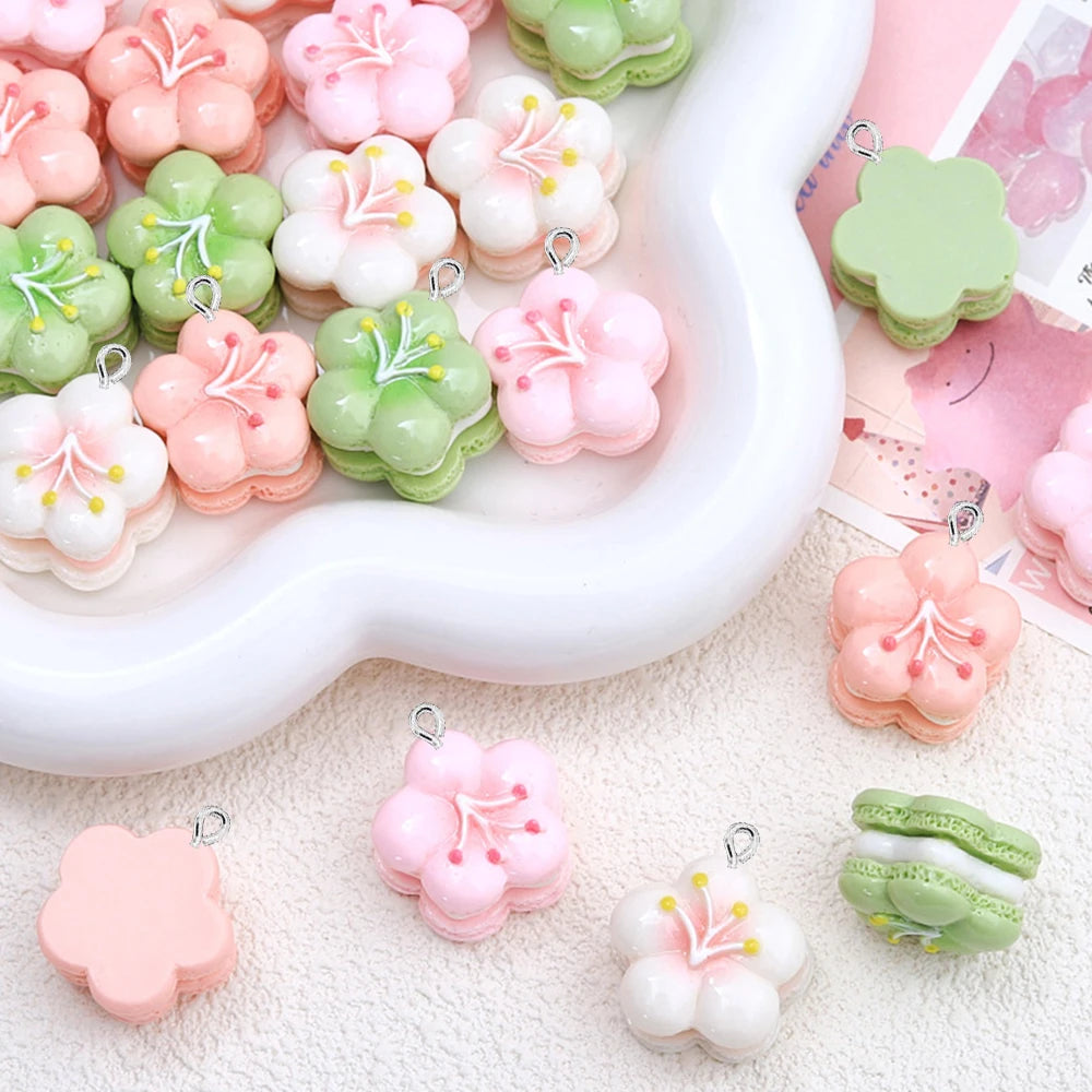 10PCS Shiny Cherry Blossom Cake Series Flat Back Charms For Earrings Bracelet Hairpin DIY Jewelry Pendants Decoration Accessorie
