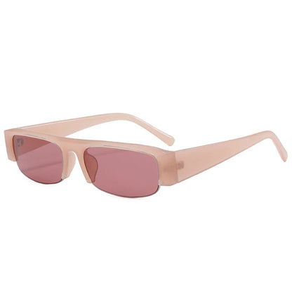 SO&EI New Small Rectangle Women Sunglasses Vintage Clear Lens Men Half Frame Eyewear Shades UV400
