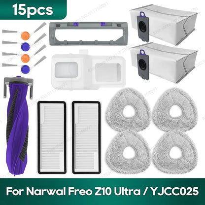 Compatible for Narwal Freo Z10 Ultra / YJCC025 Accessories Roller Brush Hepa Filter Dust Bag Mop Cloth