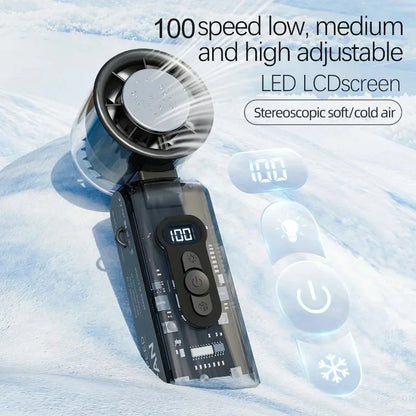 Portable Handheld Fan with LED Light 100 Speeds Foldable Personal Cooling Fan Rechargeable Folding Travel Fan for Camping Hiking