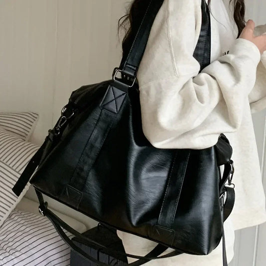 Big Black Shoulder Bags for Women Large Hobo Shopper Bag Solid Color Quality Soft Leather Crossbody Handbag Lady Travel Tote Bag