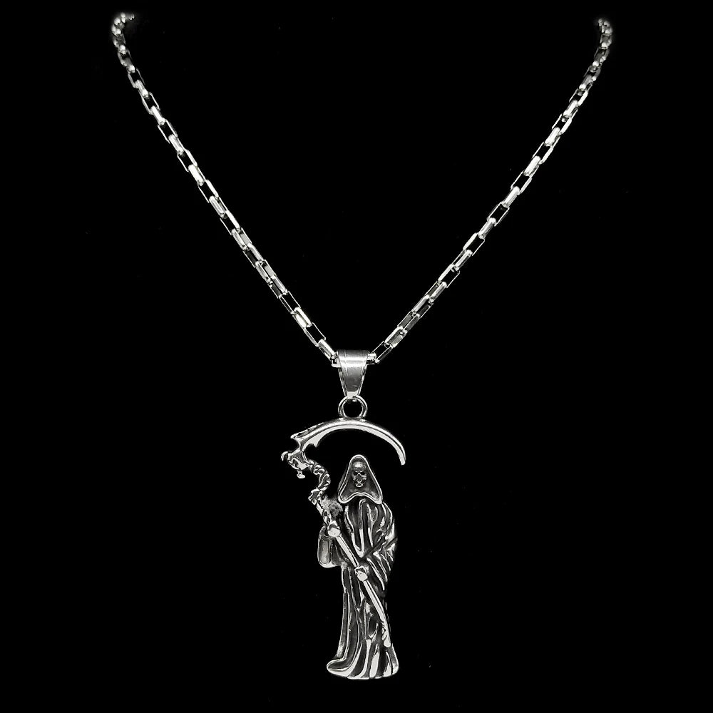 Holy Saint Death Santa Muerte Grim Reaper Necklace for Men Stainless Steel Silver Color Male Chain Necklaces Jewelry Gift