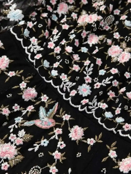 IEQJ Printing Embroidered Fales Design Dresses For Women Round Neck Short Sleeve High Waist Elegant Dress Autumn 2025 3WM1391