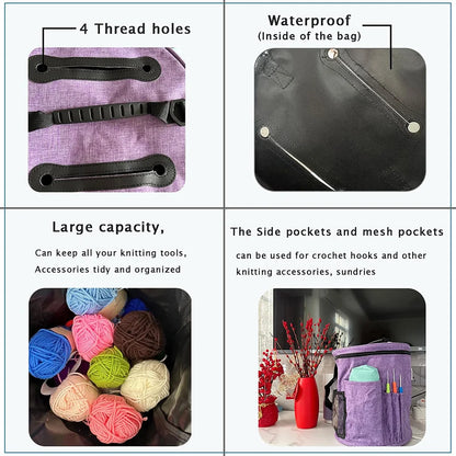 Knitting Tool Storage Bag Yarn Crochet Organizer Tote Bag Large Capacity Portable with Front Yarn Needles Hooks Pocket