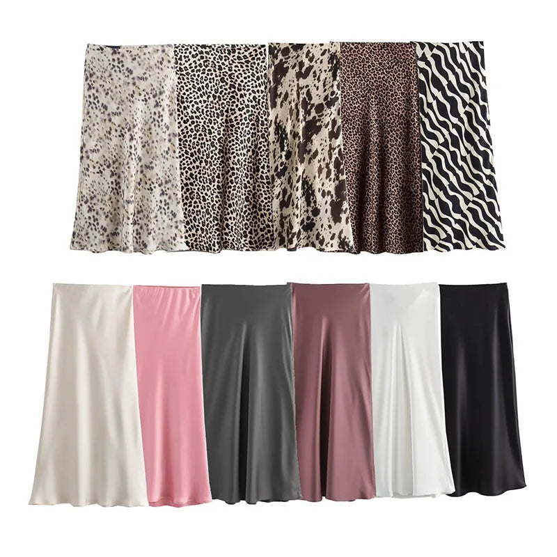 2026 Women Simple Casual Long Skirt Spring Summer Elastic High Waisted A-Line Skirts Woman Elegant Streetwear Satin Skirts Lady